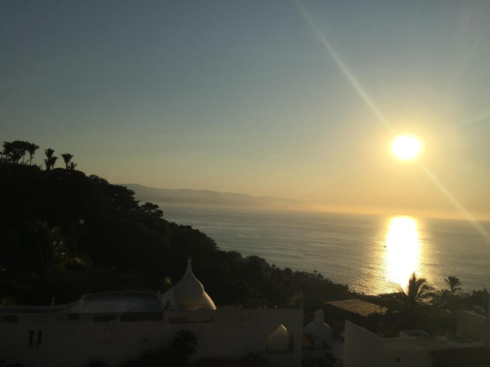 The view looking south/west from the terrace at sunset