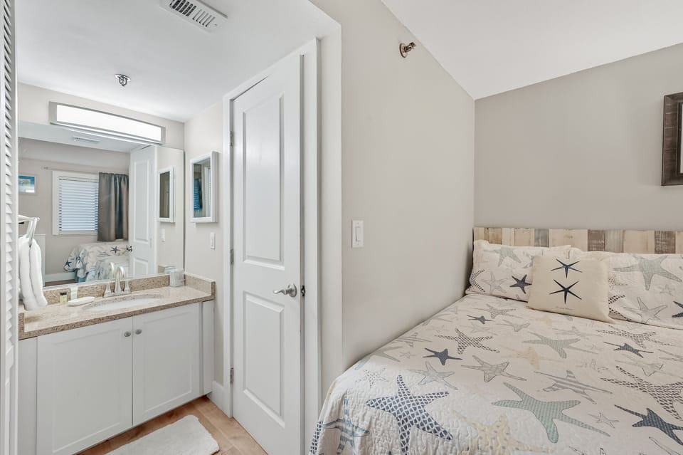 Guest bathroom vanity with a wide top
