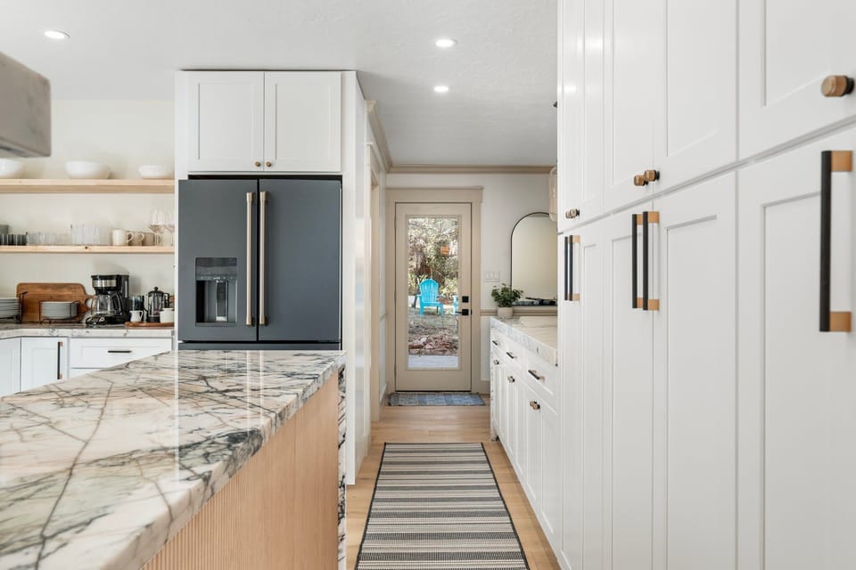 Kitchen cabinets and back door