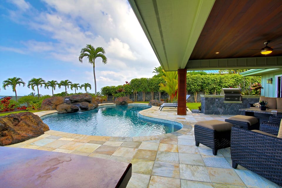 Salt water pool with waterfall 