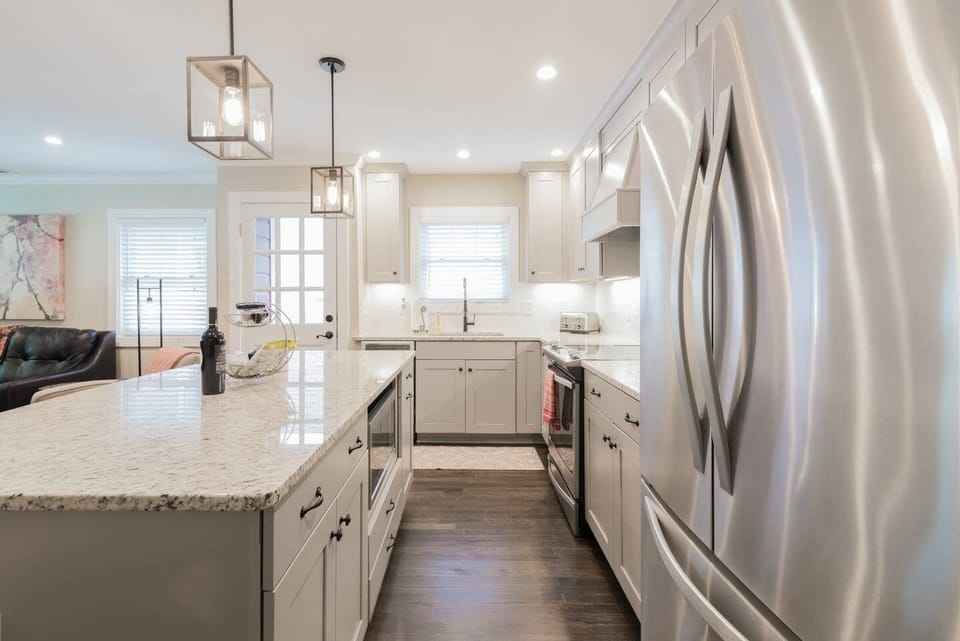 Large Granite Island with Built In Microwave