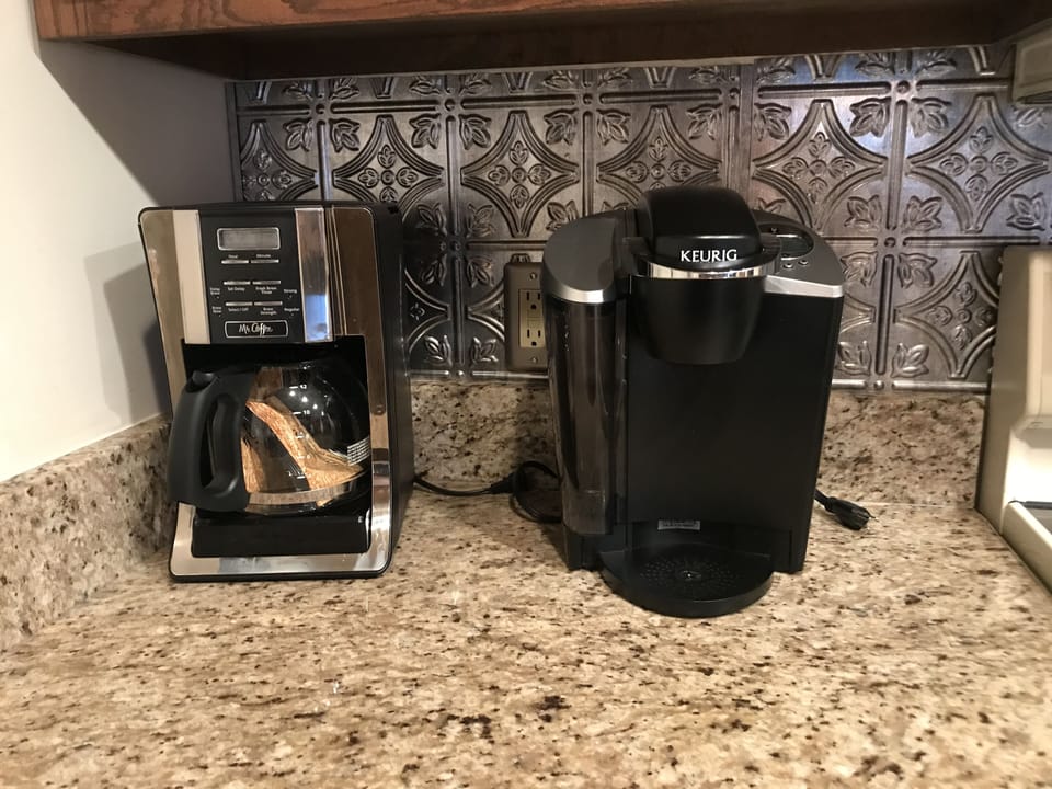 Regular coffee pot and Keurig pot.   Please bring your favorite coffee to enjoy