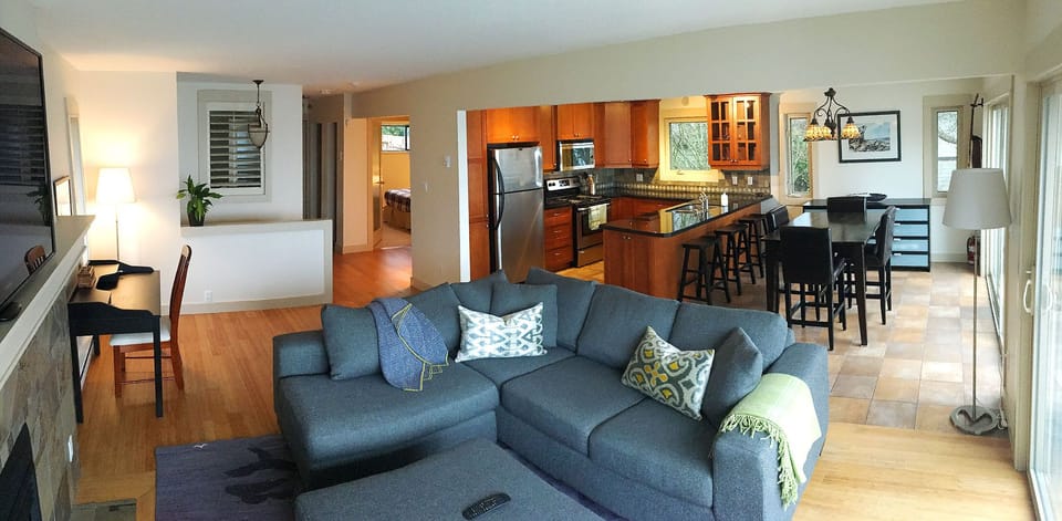 Wide angle shot shows all the living space in a single photo