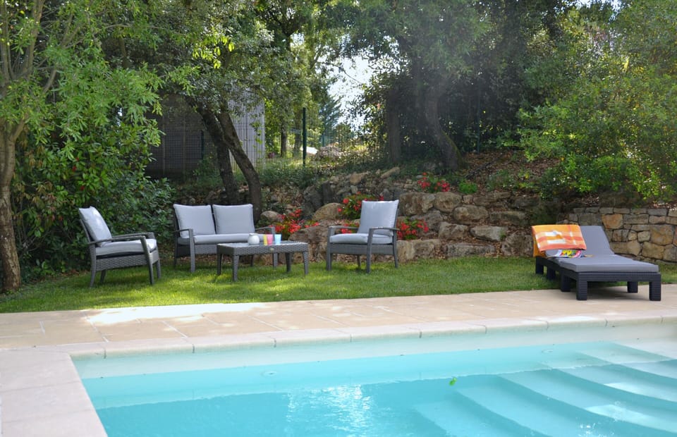 Shaded terrace by the pool