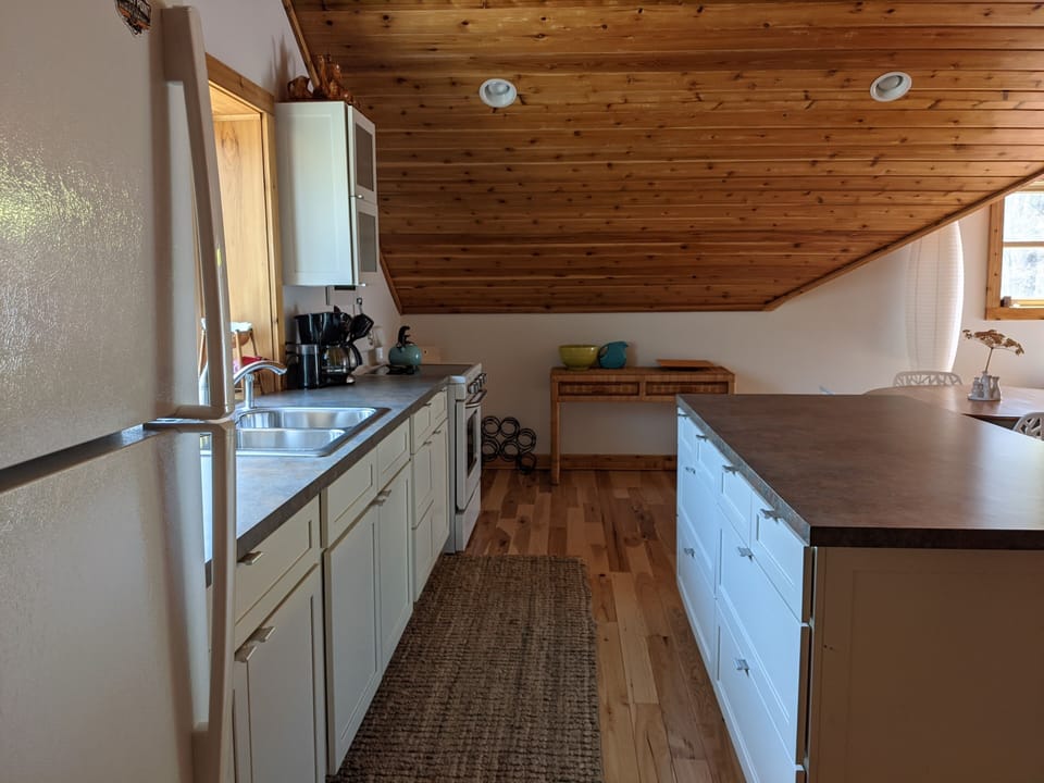 The kitchen area.