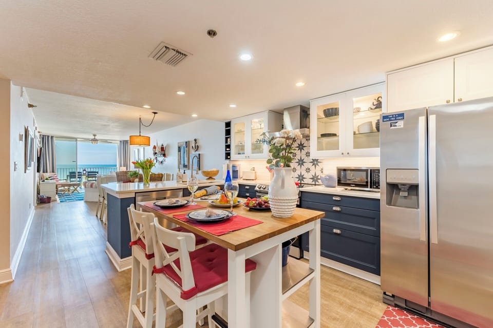 New remodeled kitchen with large island, cabinet lights and pull out drawers. 