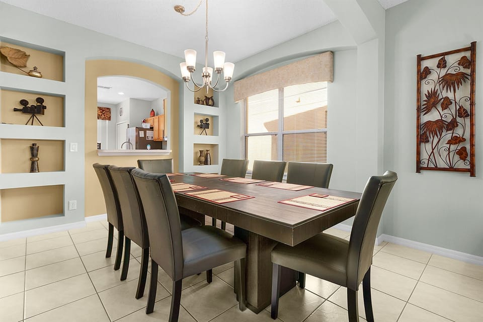 Huge dining room table easily seats eight!