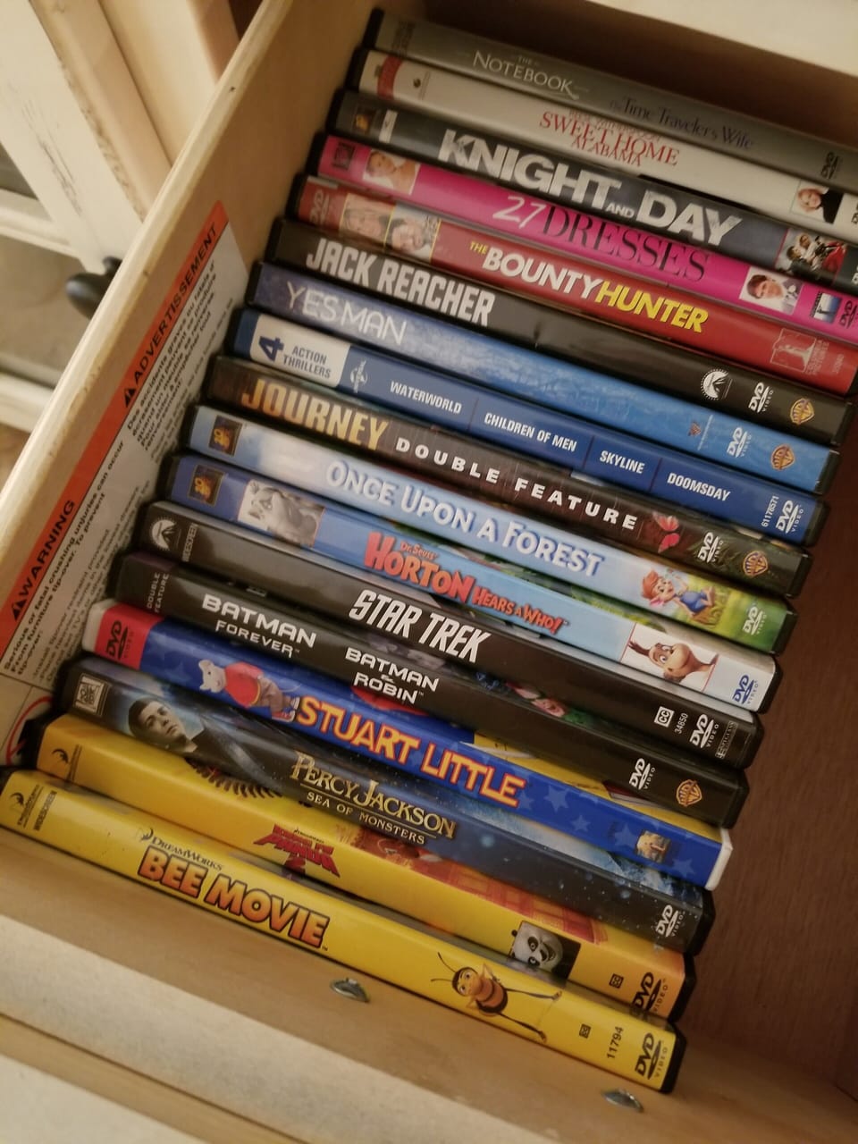 DVD's are located inside TV console drawer.