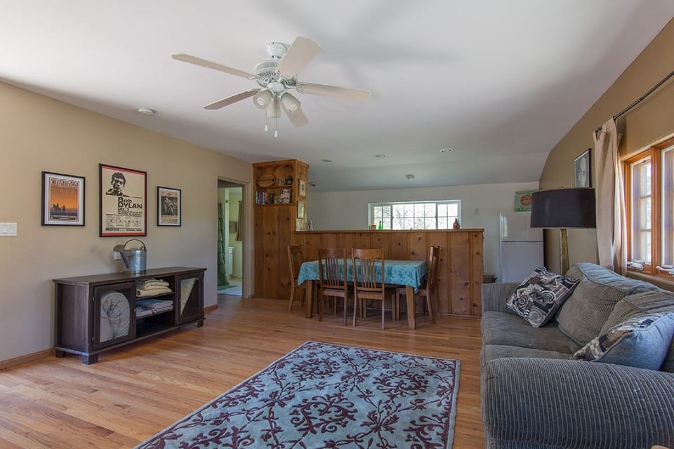 Kitchen, dining area and bar.