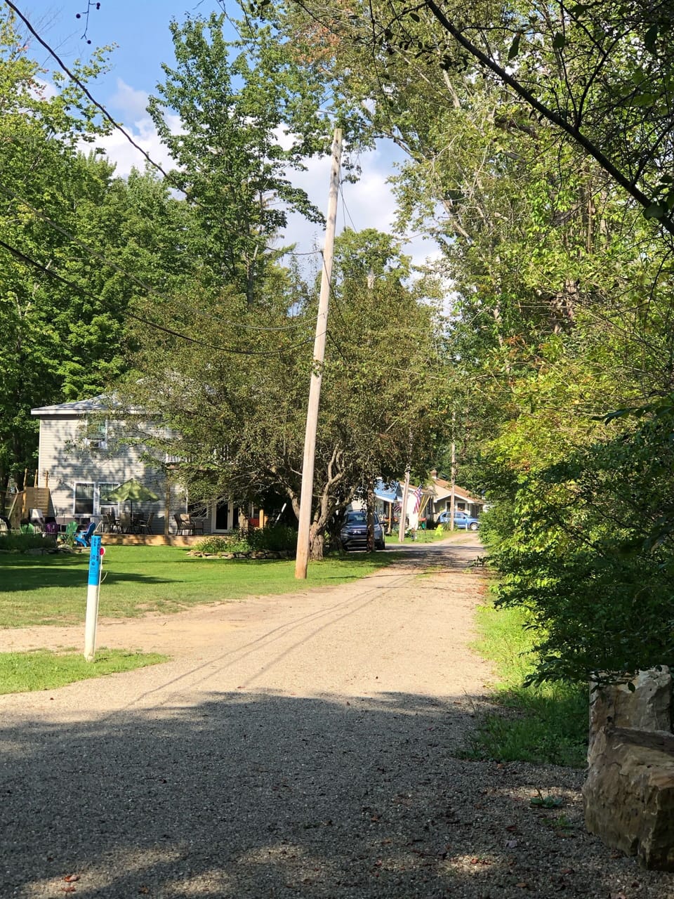 View from lake path to the house. Distance from house to lake is 396 ft. 