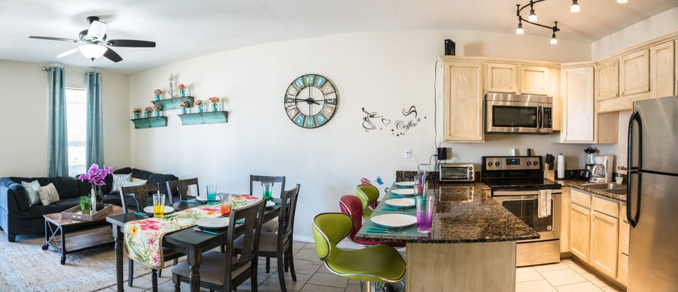 Enjoy a good meal or a fun group chat in the open living space