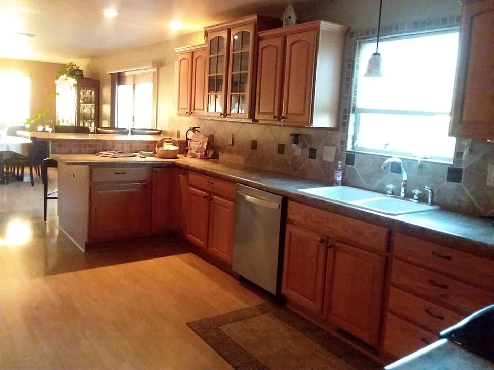 Main level; fully furnished with dishes, utensils, bake ware and spices.