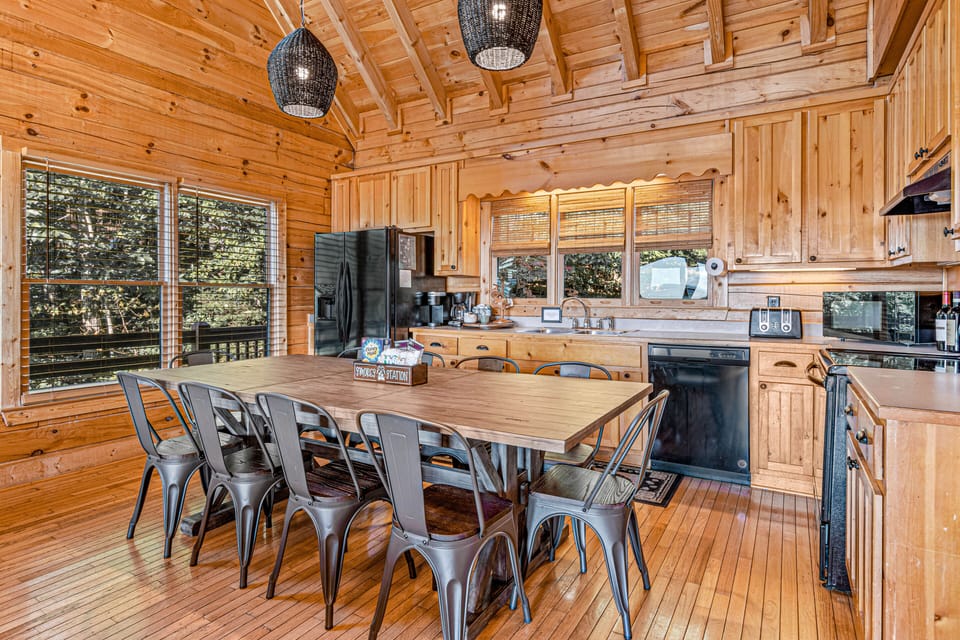 Large dining table has a leaf for additional space!