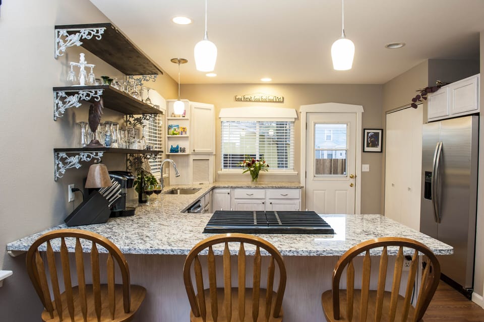 gas cooking and thoughtfully laid out, well-appointed kitchen 