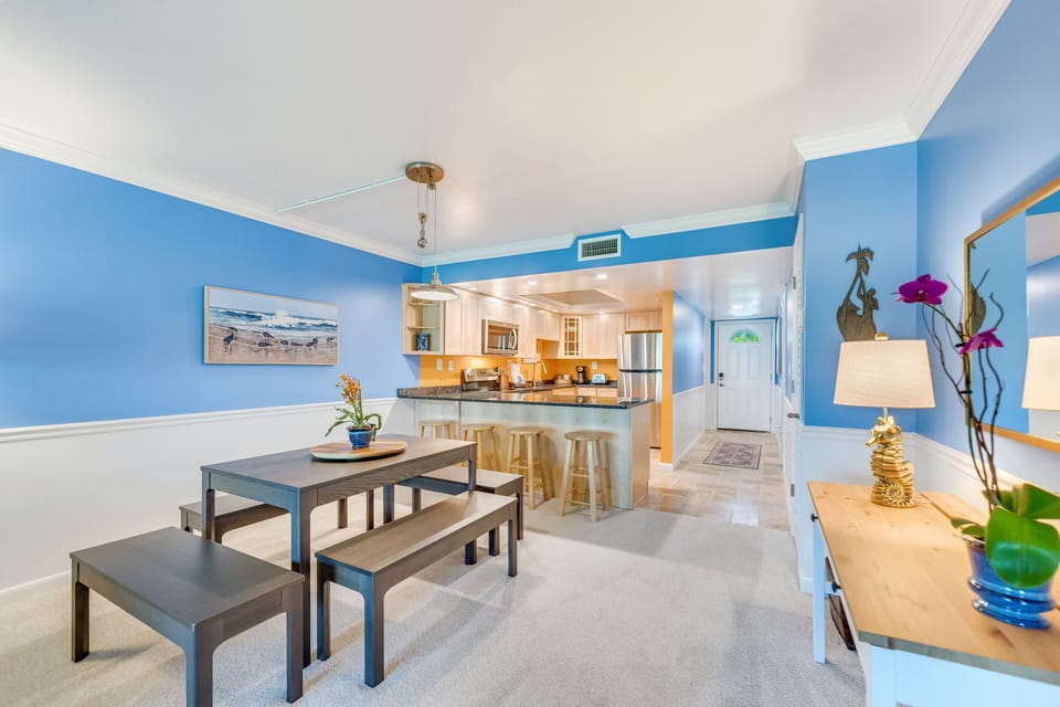 Dining area and fully-furnished kitchen.