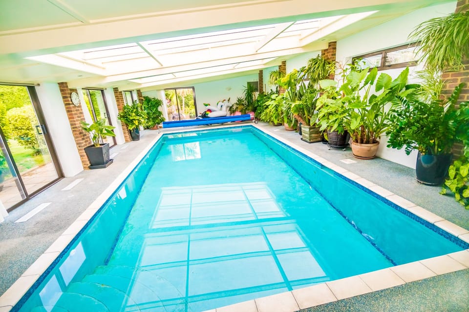 The swimming pool is heated all year with lots of inflatables and toys.