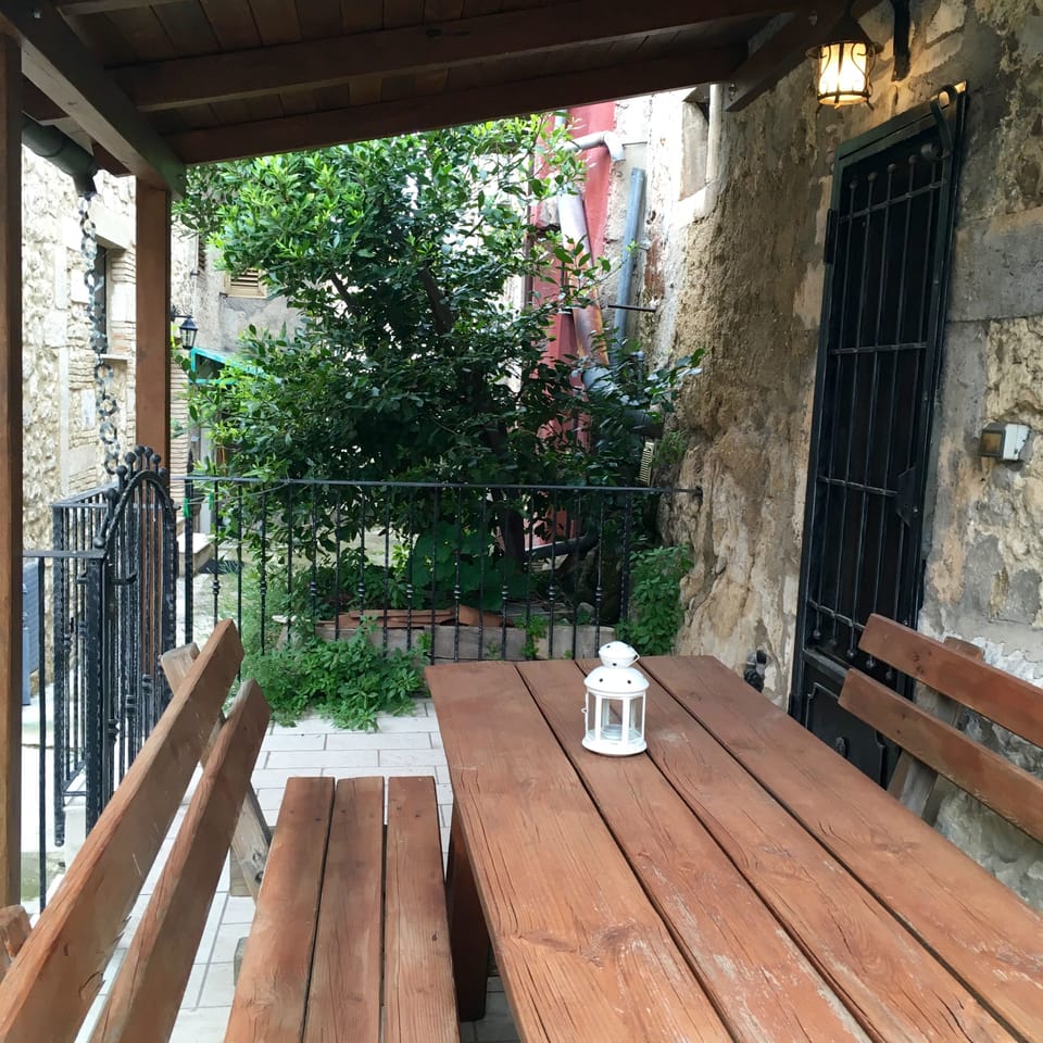 pergola outside the tavern