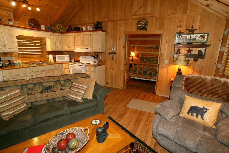 The bedroom is close by, cozy and romantic after a evening by the fire.