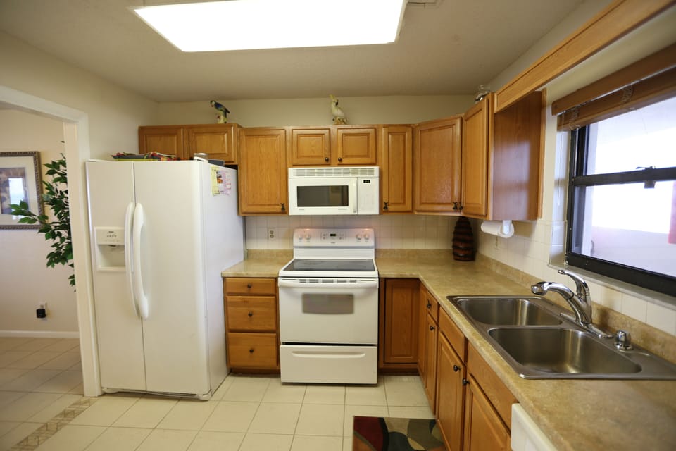 kitchen with bay view window