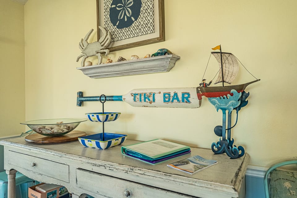Tiki bar with family games and cards. 