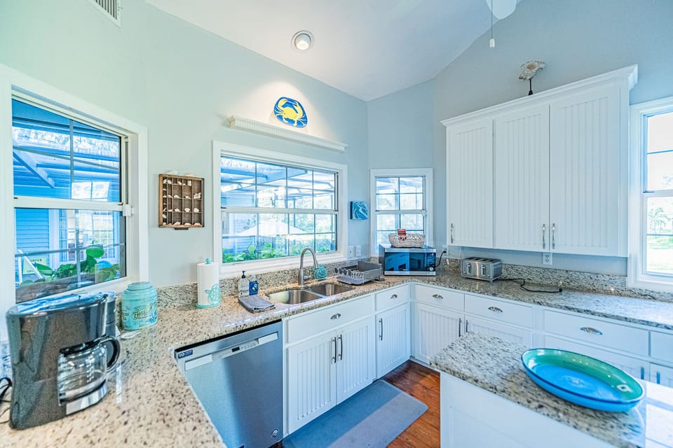 Over look the pool while you're in the kitchen.