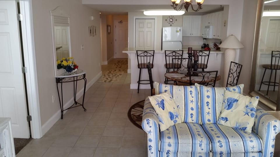 Living room, kitchen, walkway 