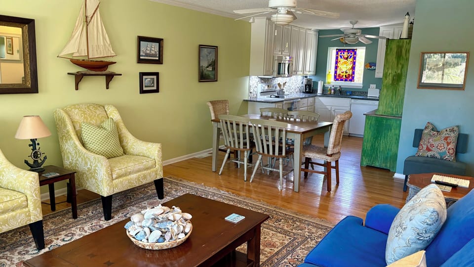 Open and airy gathering space with plenty of room and seating.