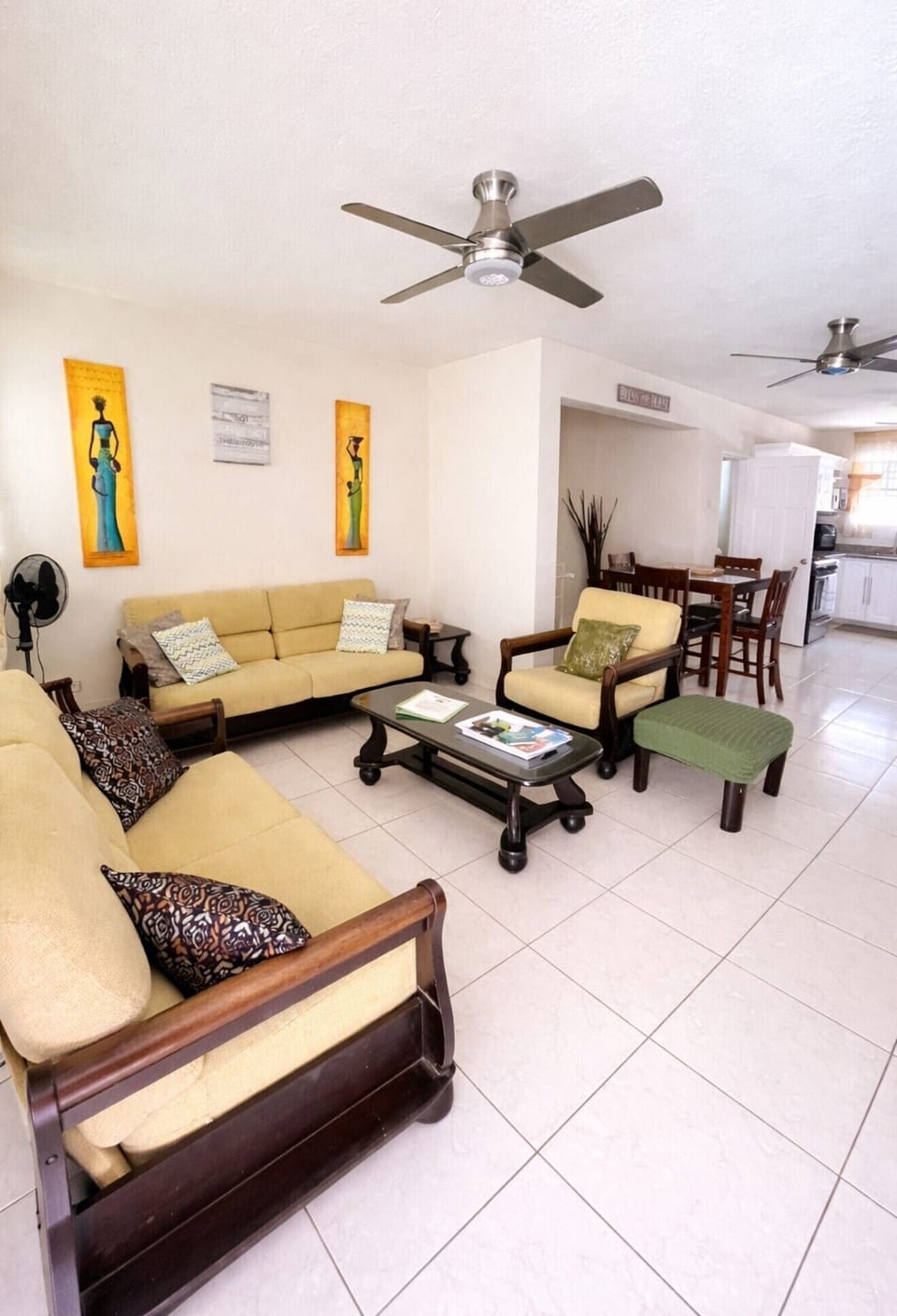 Open space, fresh paint. plenty of seating facing a 65" Smart TV