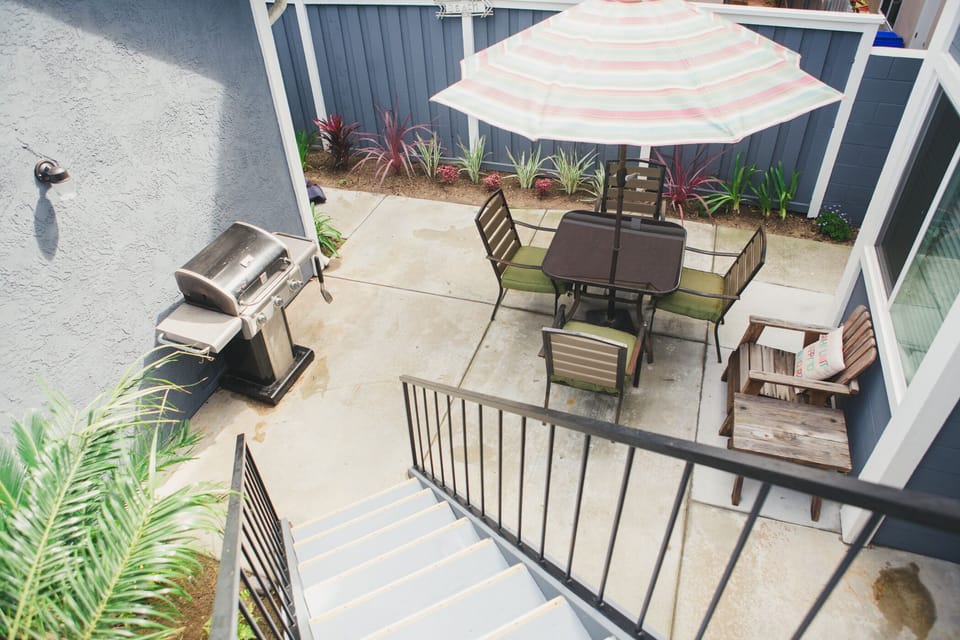View from front door looking down at BBQ/Common area
