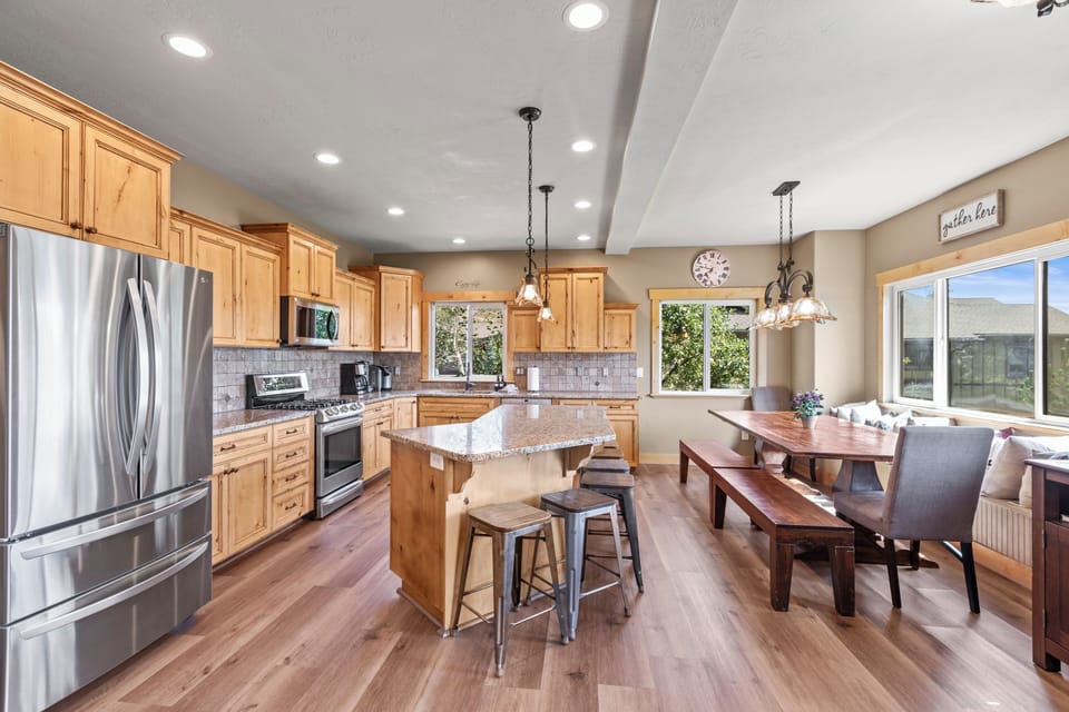 kitchen seats up to 12 at the table