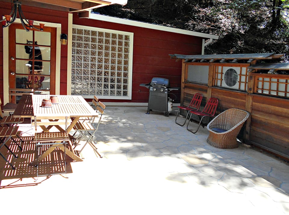 South deck with gas BBQ and dining for 8