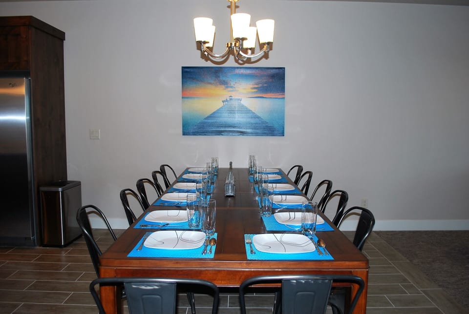 Enjoying dining together with seating for 16 inside and 6 more on the patio