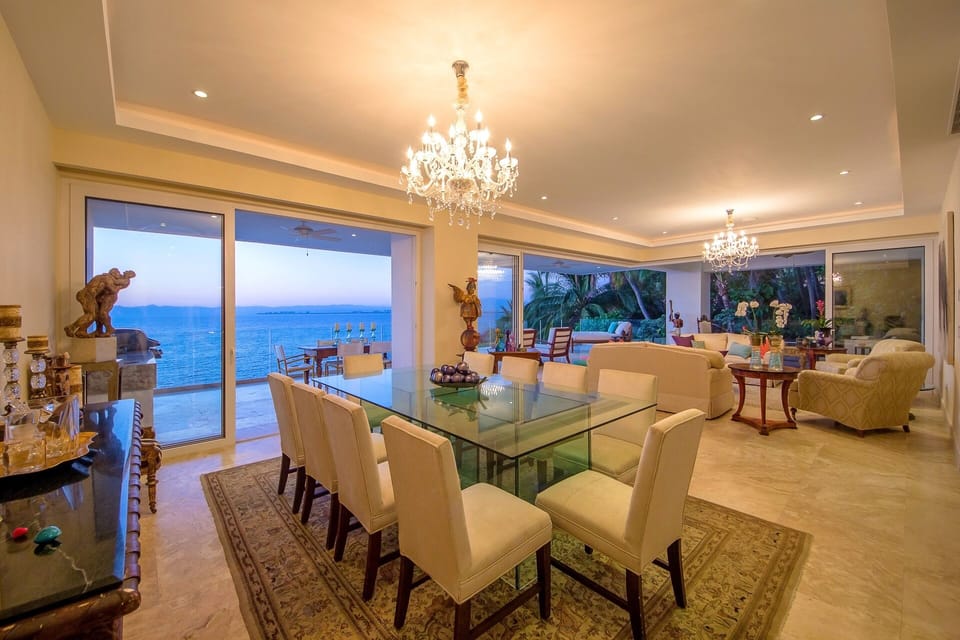 Chandelier and  recessed lighting allow you to create whatever mood you desire.