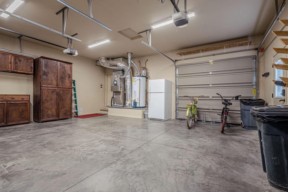 Spacious garage with ample storage and natural light