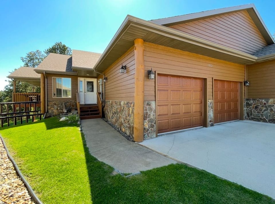 Front entry and double garage.