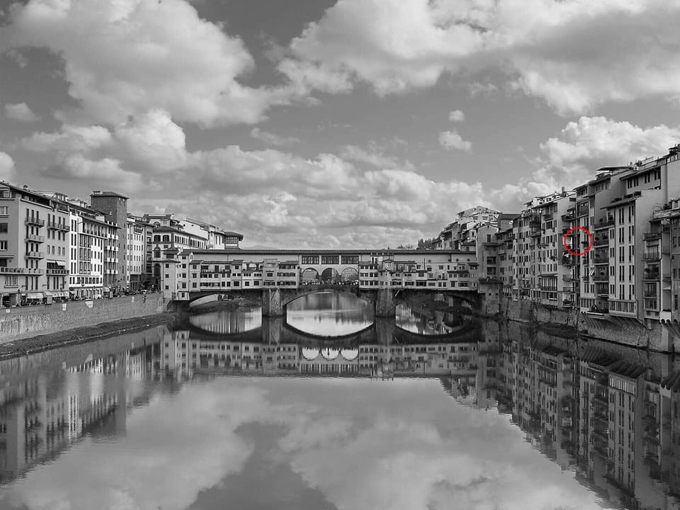 Apartment (red circle) from Santa Trinita bridge, looking toward Ponte Vecchio