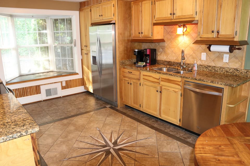Refrigerator, dishwasher, drip & Keurig coffee makers & architectural touches