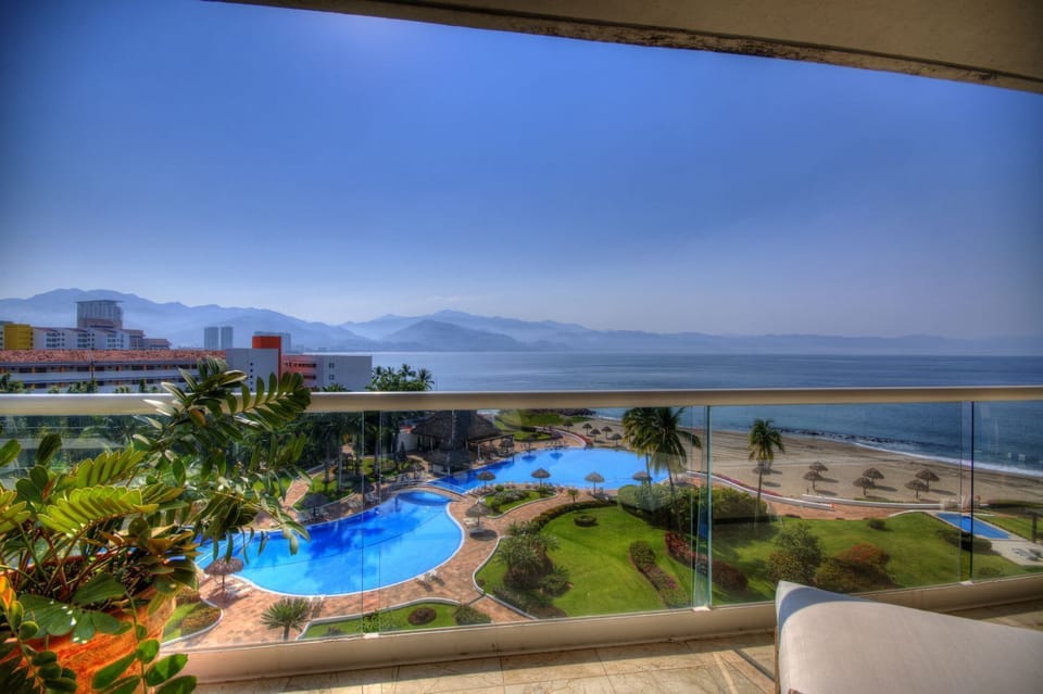 View from the balcony. You can see the ocean and mountains!