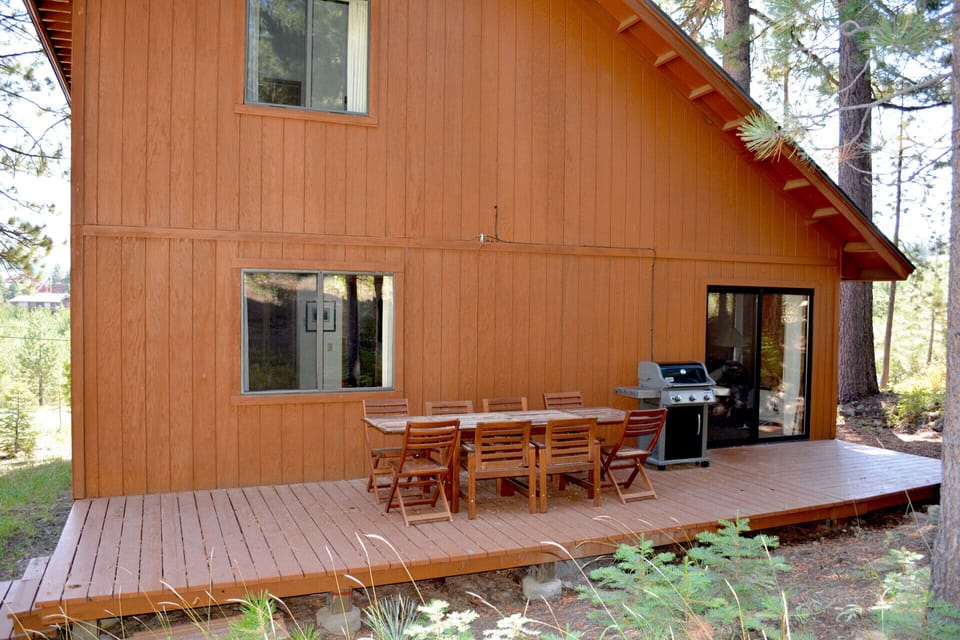 Rear deck with gas grill and seating for eight