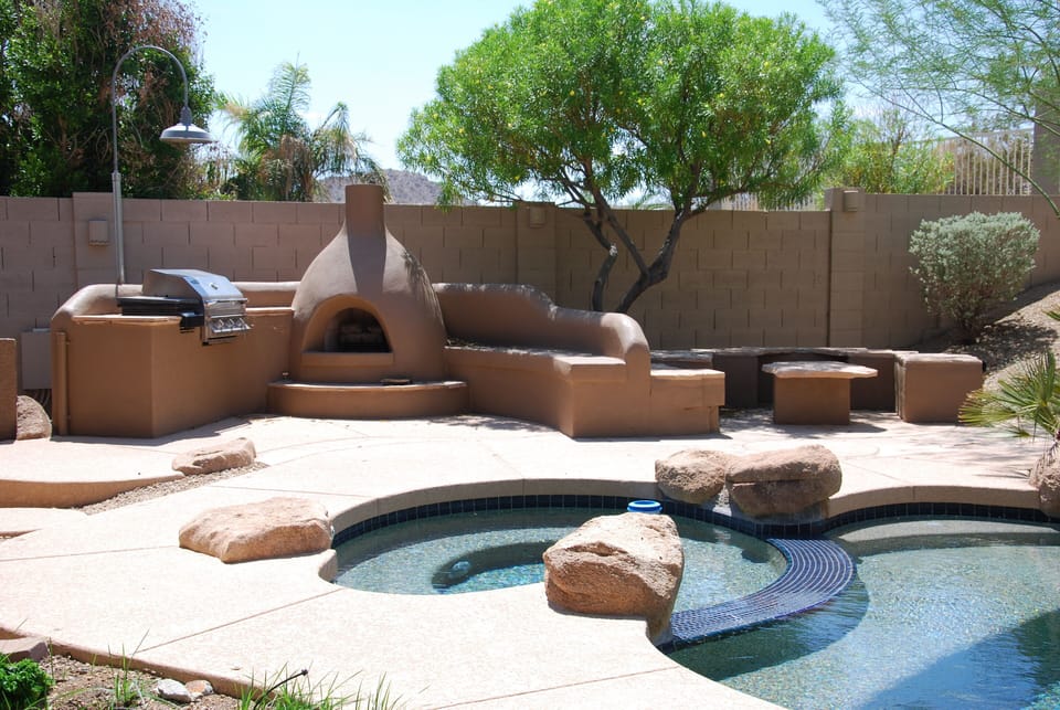 Barbecue, seating pit, spa & gas fire place 