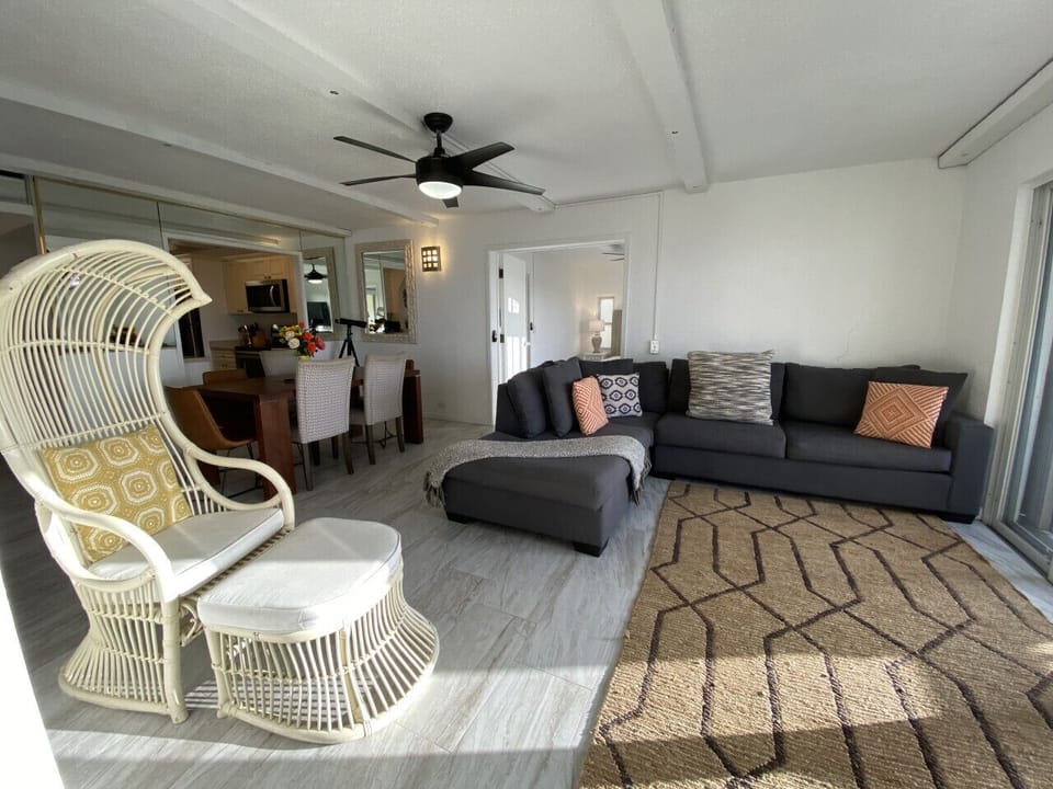 Spacious living area with large sofa