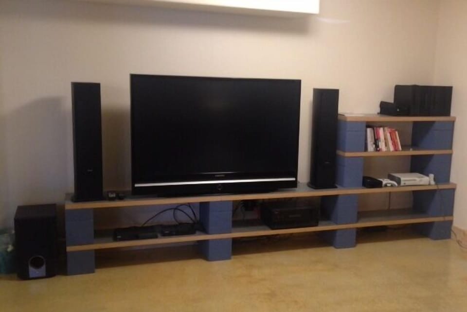Basement TV with XBox 360 and BluRay DVD player