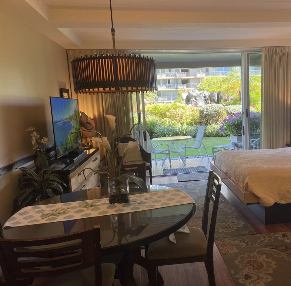 Sliding doors both open to outside.