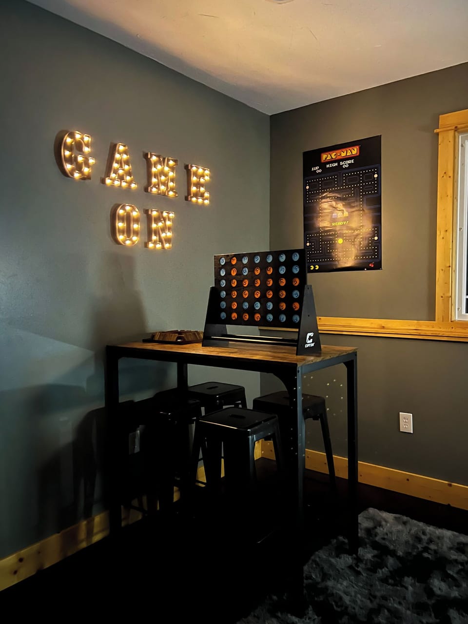 The Game Room! Featuring board games, a Marvel machine and a Pac-Man machine!
