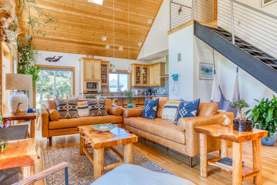 The tables are custom, made from hand milled juniper slabs and lodgepole pine