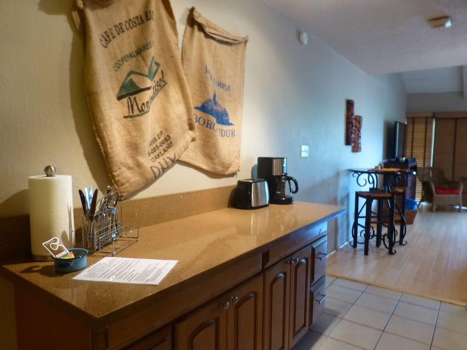 Quartz counter top.  The door key, house rules and parking pass on counter.