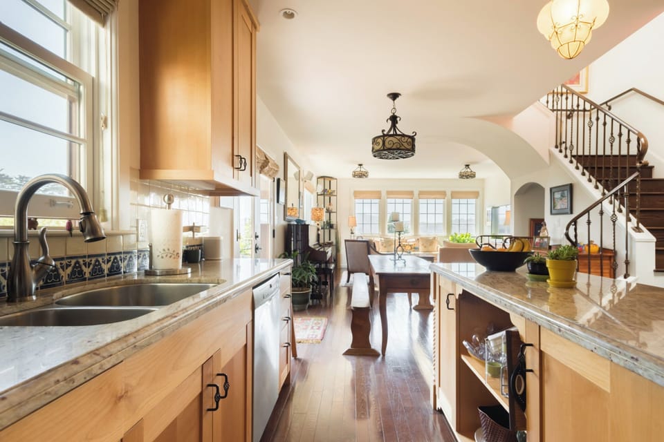 Open floor plan from kitchen to dining room to Living Room