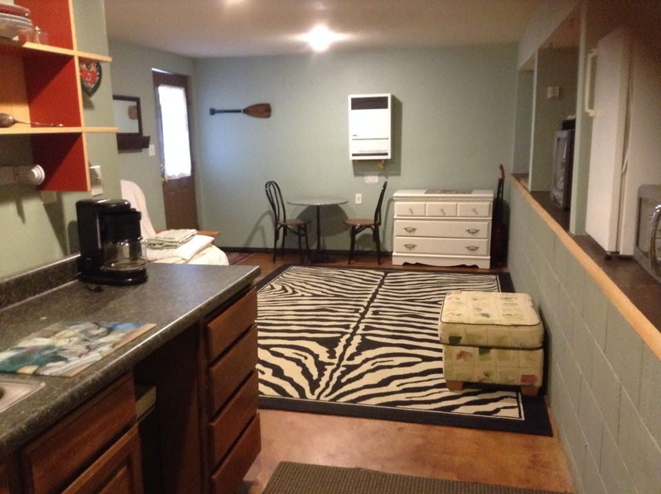 Guest unit front room w/ kitchenette, 3/4 bath and queen size sofa bed.