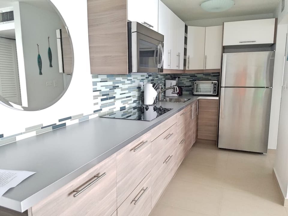 Fully stock kitchen. Blender, Toaster, Coffee maker, toaster oven, waffle maker.