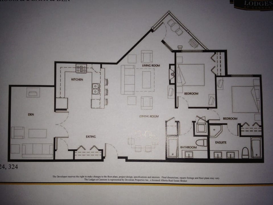 Floorplan. 1390 square feet. Furniture placemant will be different. 